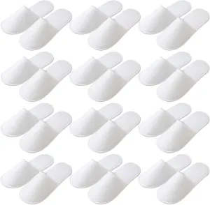 12 Pairs Slippers,Disposable Hotel Slippers for Guests,Non Slip House Slippers, Cotton Closed Toe Slippers,Washable & Reusable,Fits up to Adult US Men Size 10 & Women Size 11