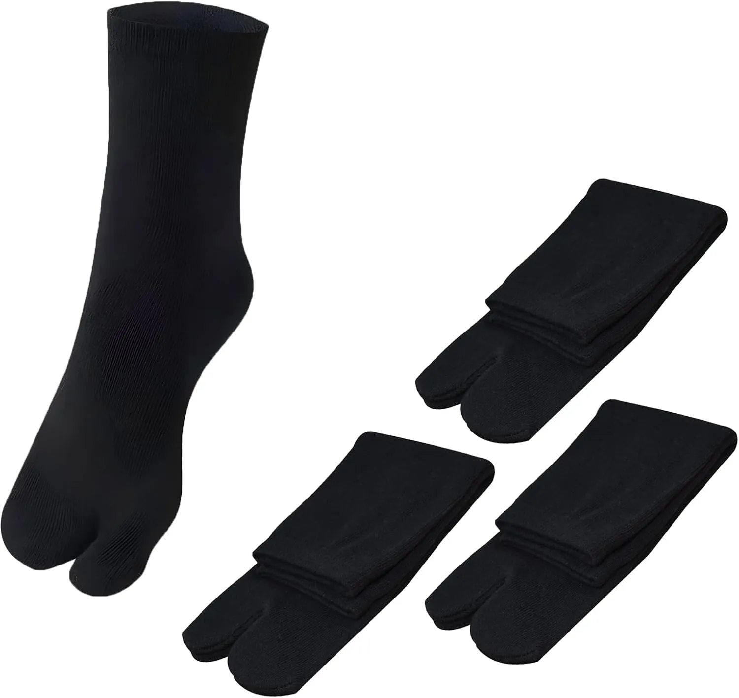 3 Pairs Japan Tabi Socks, Split 2 Toe Sandals Ninja Slipper Japanese Kimono Black