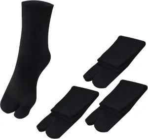 3 Pairs Japan Tabi Socks, Split 2 Toe Sandals Ninja Slipper Japanese Kimono Black