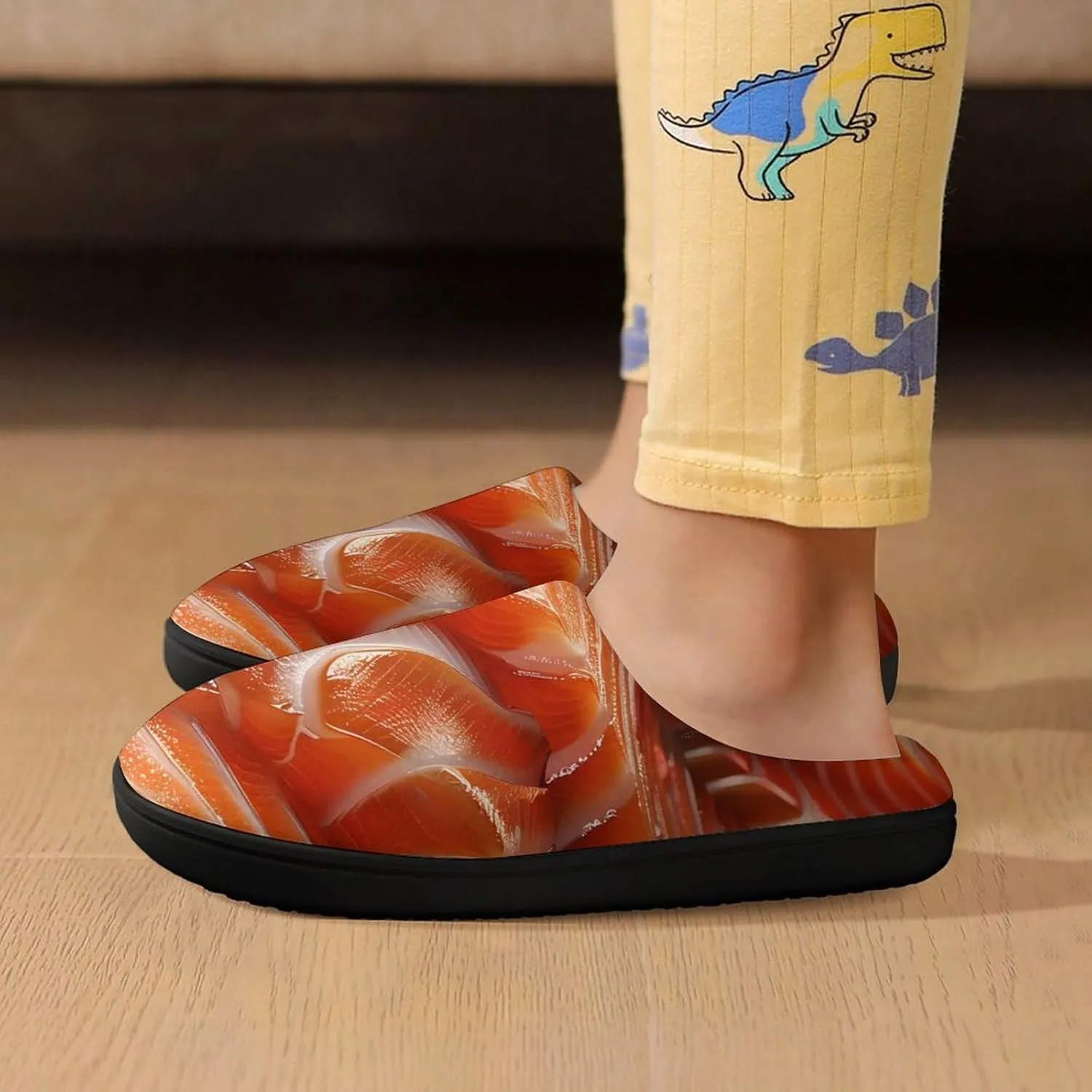 3D Funny Realistic Food Salmon Sushi Kids Toddler Cotton Slippers Slip-on House Shoes for Bedroom Indoor Outdoor
