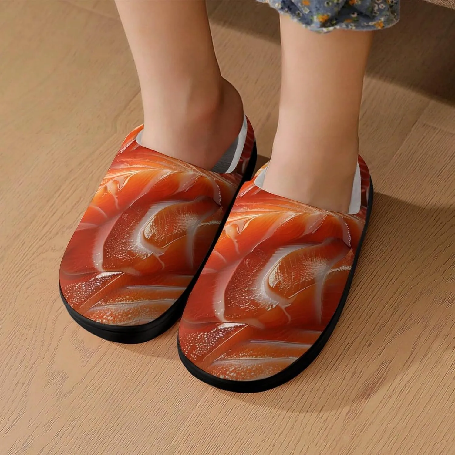 3D Funny Realistic Food Salmon Sushi Kids Toddler Cotton Slippers Slip-on House Shoes for Bedroom Indoor Outdoor