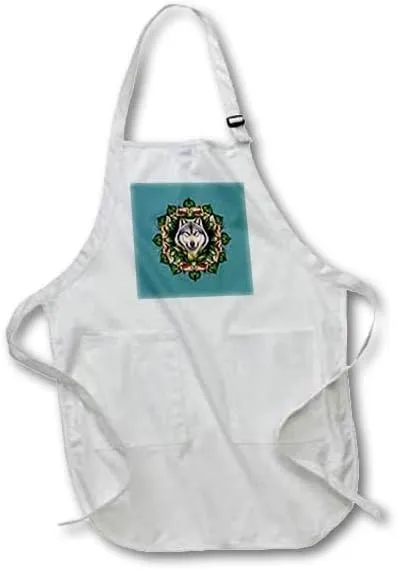 3dRose A Timber Wolf Surrounded By Ladys Slipper Minnesota State Tattoo Art - Aprons (apr-383474)