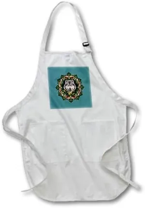 3dRose A Timber Wolf Surrounded By Ladys Slipper Minnesota State Tattoo Art - Aprons (apr-383474)