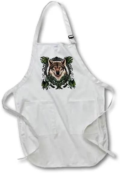 3dRose A Timber Wolf Surrounded By Ladys Slipper Minnesota State Tattoo Art - Aprons (apr-384704)