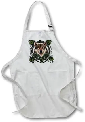 3dRose A Timber Wolf Surrounded By Ladys Slipper Minnesota State Tattoo Art - Aprons (apr-384704)