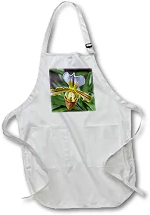 3dRose Full Length Apron with Pockets 22w x 30l - Venus Slipper Orchid Flower