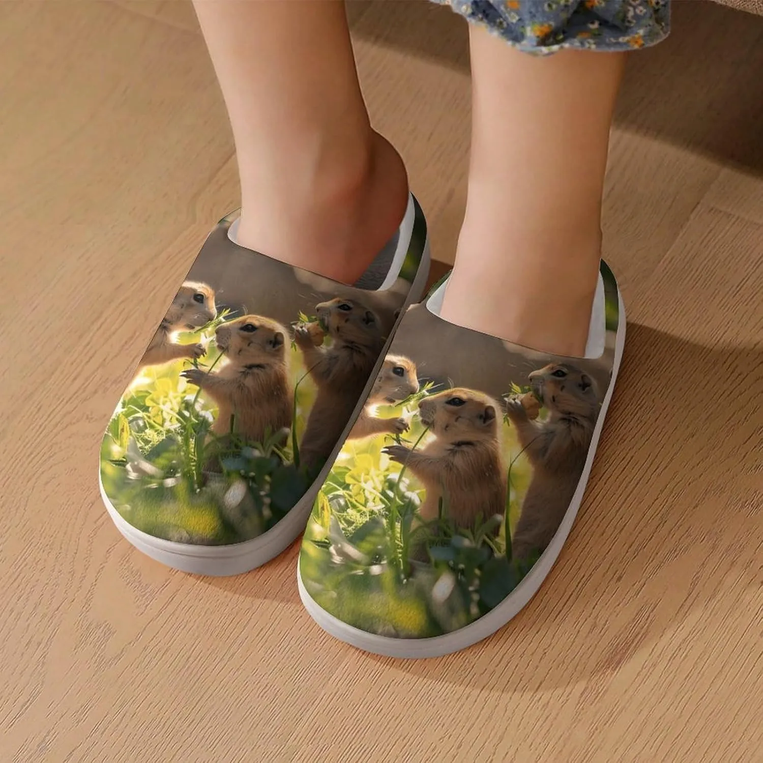 A Group of Prairie Dogs Cute Cotton Slippers Anti-Slip House Shoes Printed Slipper for Indoor Outdoor