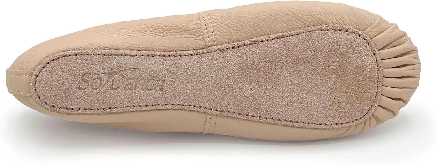 Adult Leather Ballet Shoes, Elastic Casing, Full Sole Slipper, Brittany - SD69L