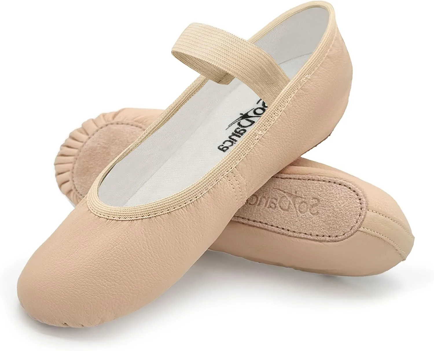 Adult Leather Ballet Shoes, Elastic Casing, Full Sole Slipper, Brittany - SD69L