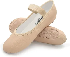 Adult Leather Ballet Shoes, Elastic Casing, Full Sole Slipper, Brittany - SD69L
