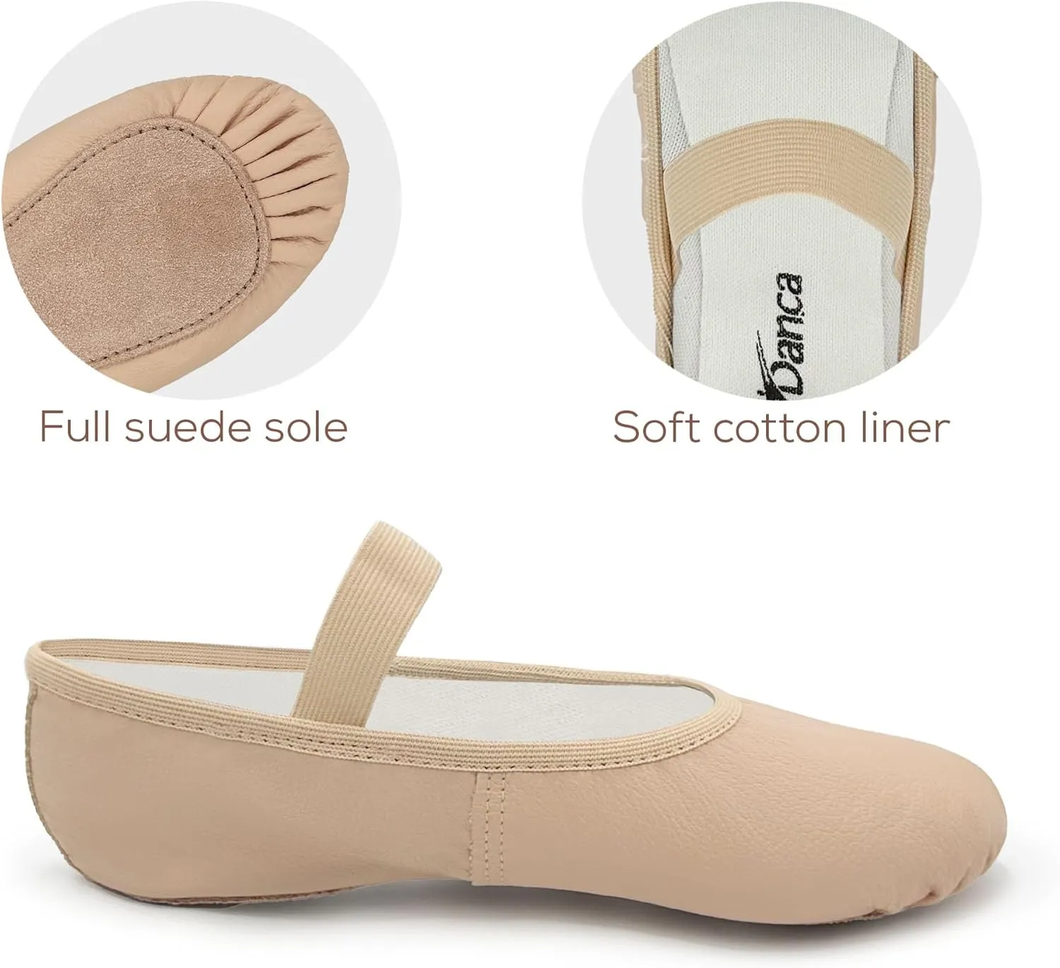 Adult Leather Ballet Shoes, Elastic Casing, Full Sole Slipper, Brittany - SD69L