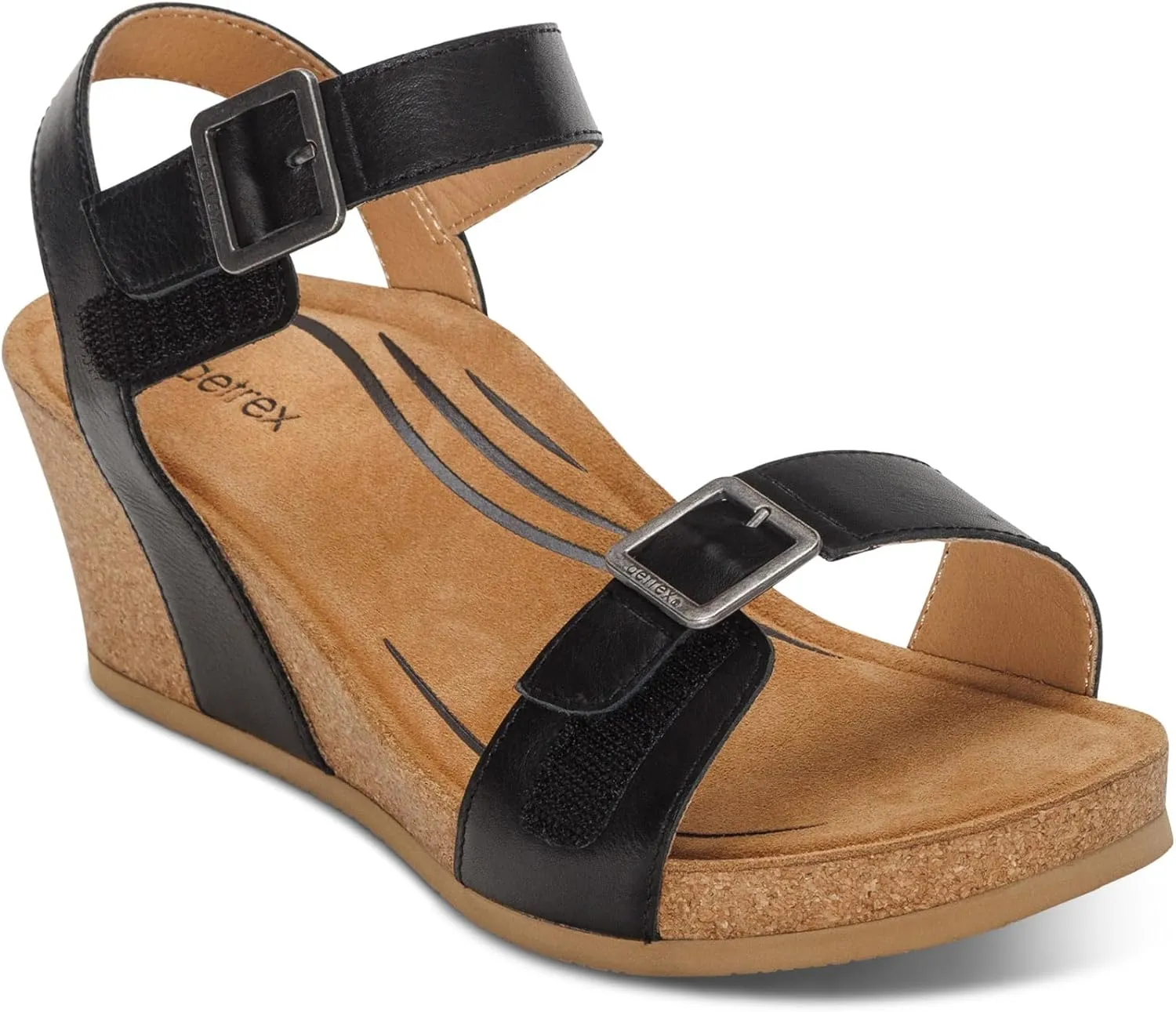 Aetrex Women's Lexa Orthopedic Adjustable Ankle Strap Arch Support Wedge Sandals