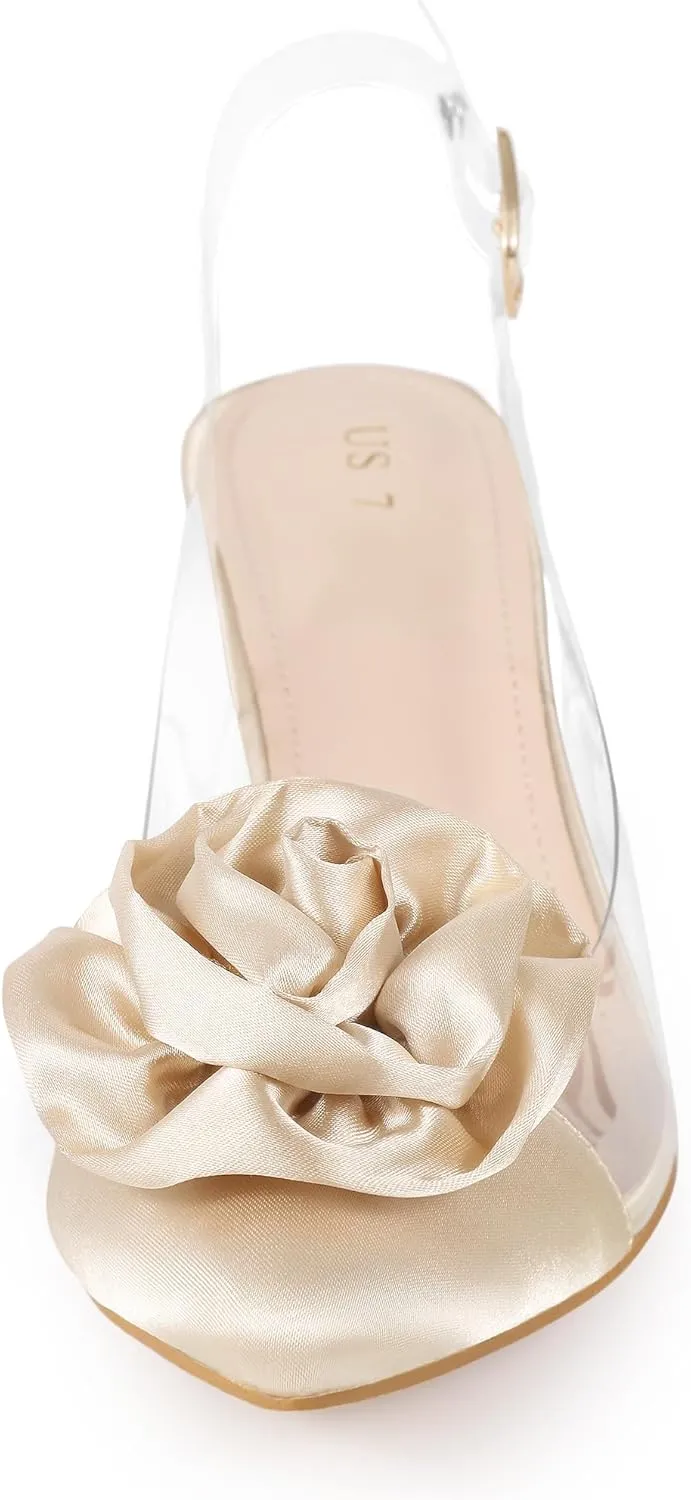 Allegra K Women's Clear Flower Stiletto Heel Sandals Pointed Toe Slingback Pumps