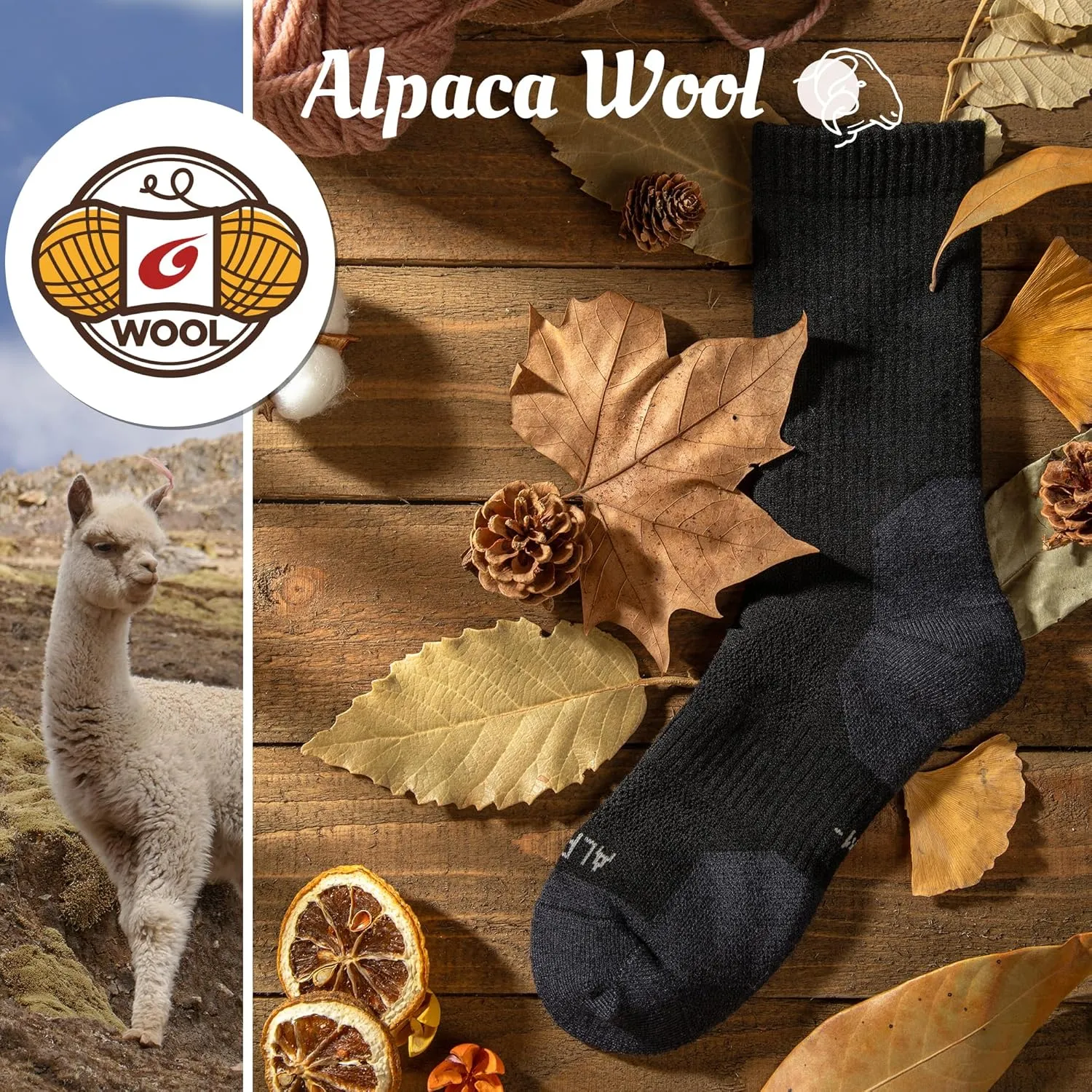 Alpaca Wool Hiking Socks 2 pairs for Men and Women,Thermal Warm Compression Padded Thick Winter Hunting Boot Socks