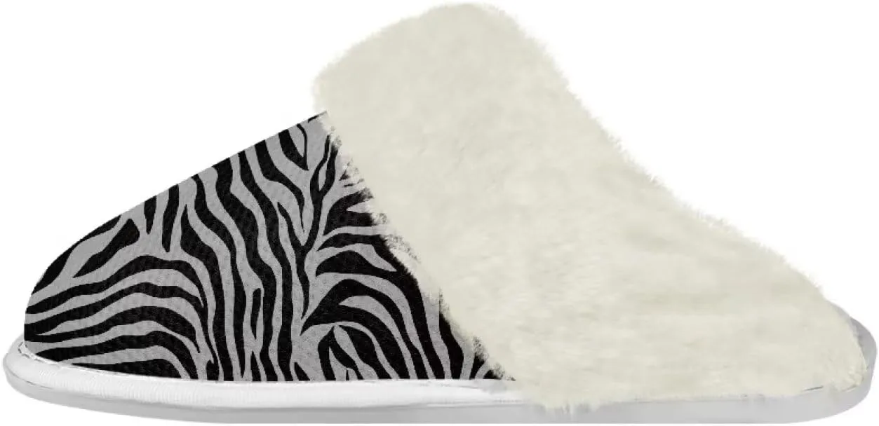 Animal Skins Cotton Slipper for Women Warm Soft Breathable Fluffy Collar Slippers Non-Slip House Winter Slippers for Womens White US 5-6