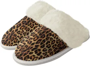 Animal Skins Cotton Slipper for Women Warm Soft Breathable Fluffy Collar Slippers Non-Slip House Winter Slippers for Womens White US 5-6