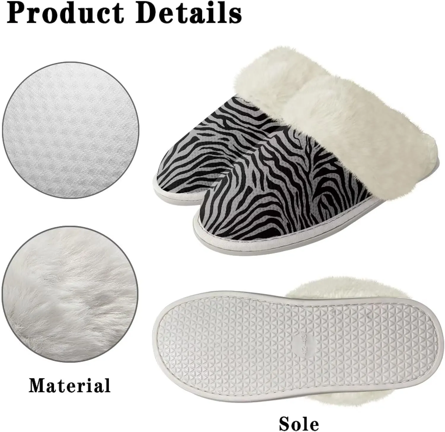 Animal Skins Cotton Slipper for Women Warm Soft Breathable Fluffy Collar Slippers Non-Slip House Winter Slippers for Womens White US 5-6