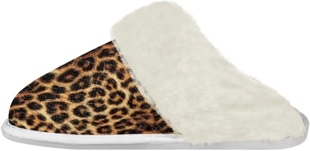 Animal Skins Cotton Slipper for Women Warm Soft Breathable Fluffy Collar Slippers Non-Slip House Winter Slippers for Womens White US 5-6