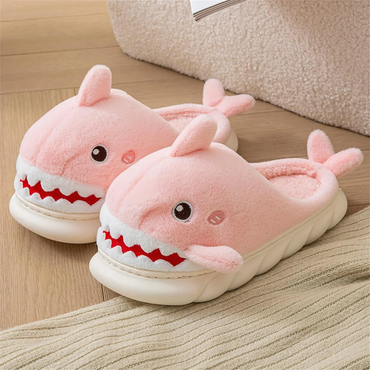 Animal slippers for Women Men Cute Shark Slippers Cozy adult home winter fuzzy cotton slippers