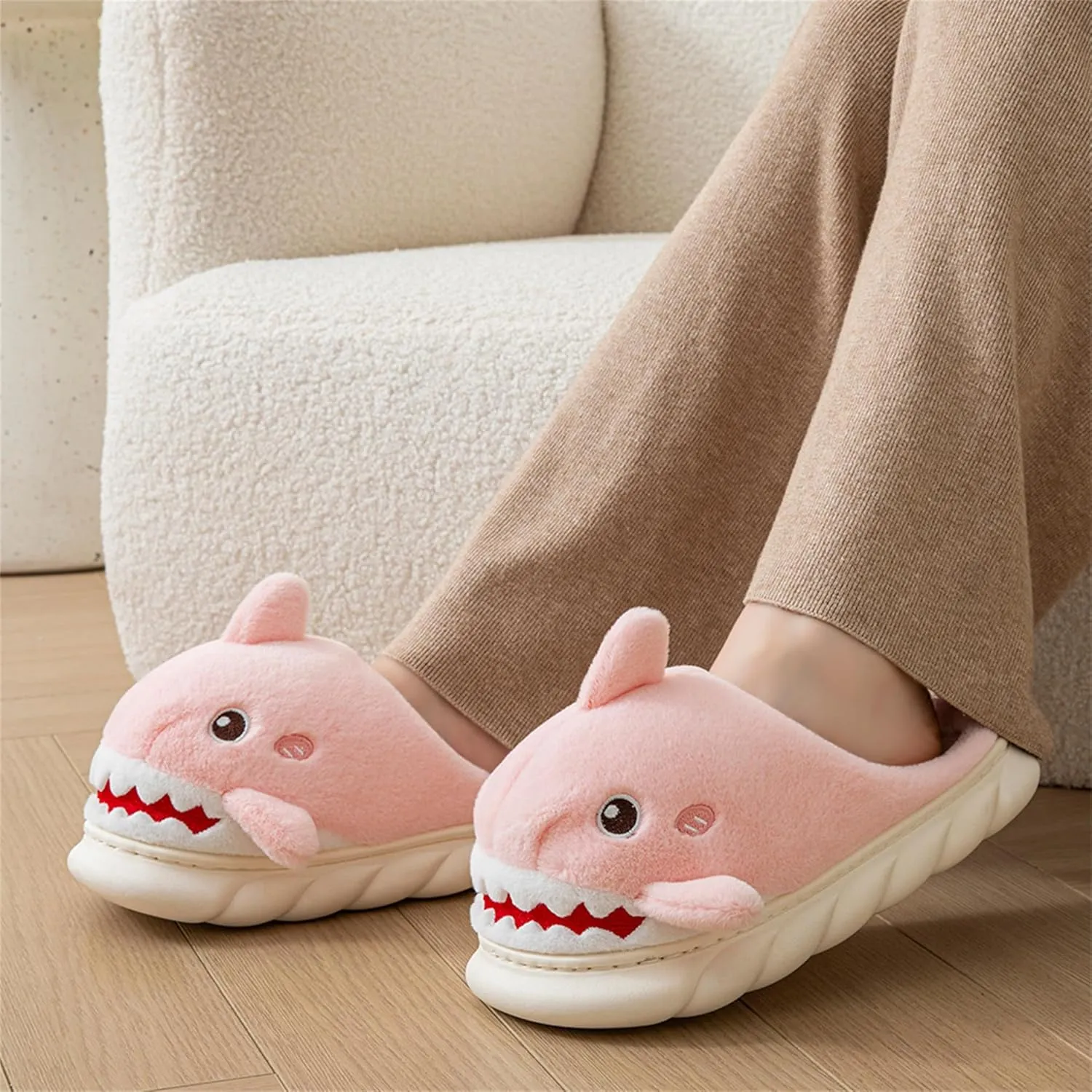 Animal slippers for Women Men Cute Shark Slippers Cozy adult home winter fuzzy cotton slippers
