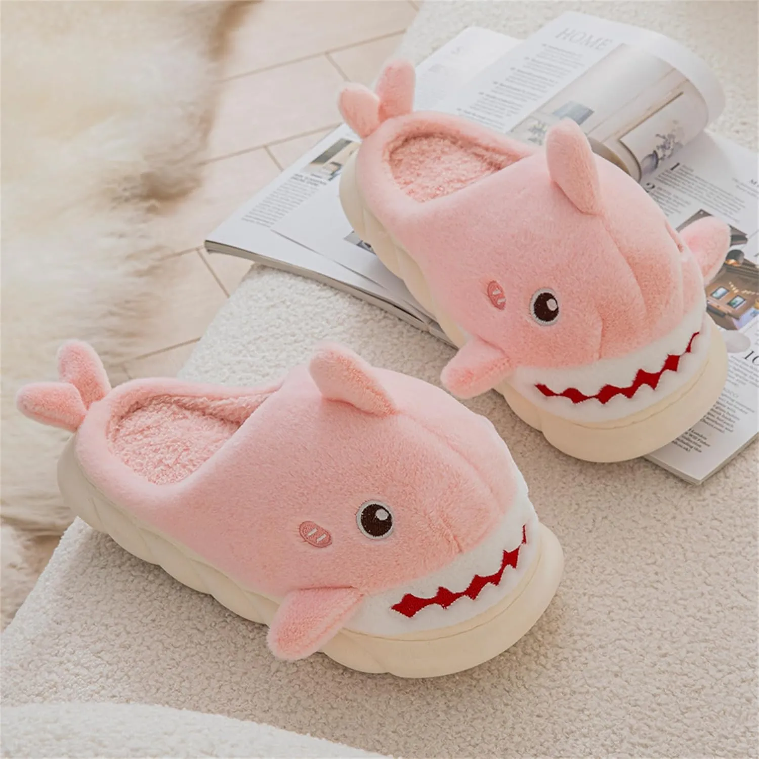 Animal slippers for Women Men Cute Shark Slippers Cozy adult home winter fuzzy cotton slippers