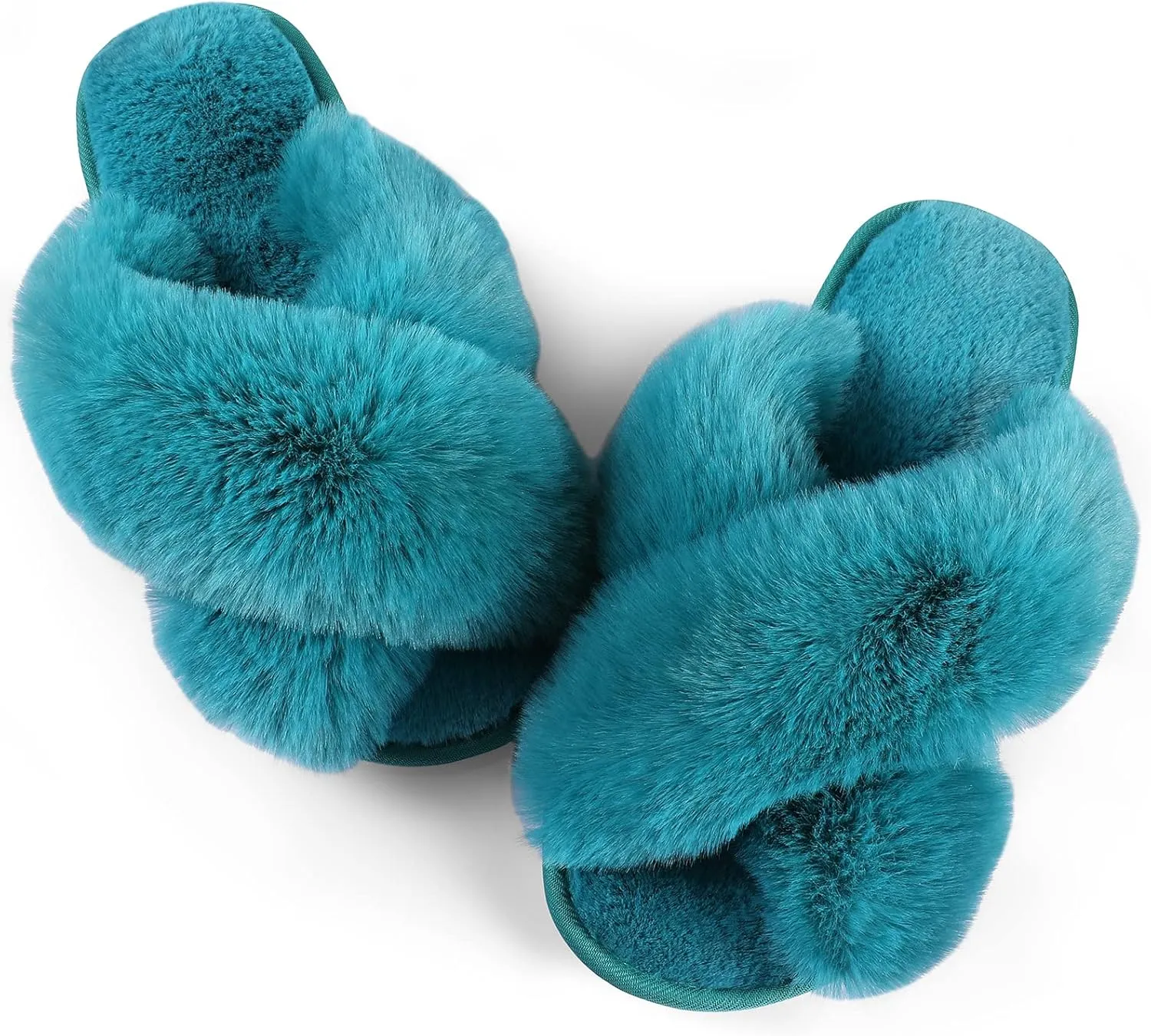Ankis Womens Fuzzy Memory Foam Slippers Cross Band Cozy Plush Home Slippers Fluffy Furry Open Toe House Shoes Indoor Outdoor Slide Slipper