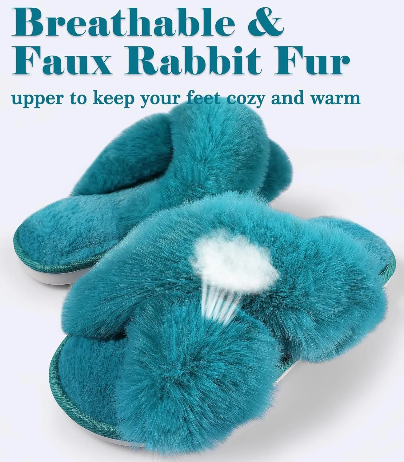 Ankis Womens Fuzzy Memory Foam Slippers Cross Band Cozy Plush Home Slippers Fluffy Furry Open Toe House Shoes Indoor Outdoor Slide Slipper