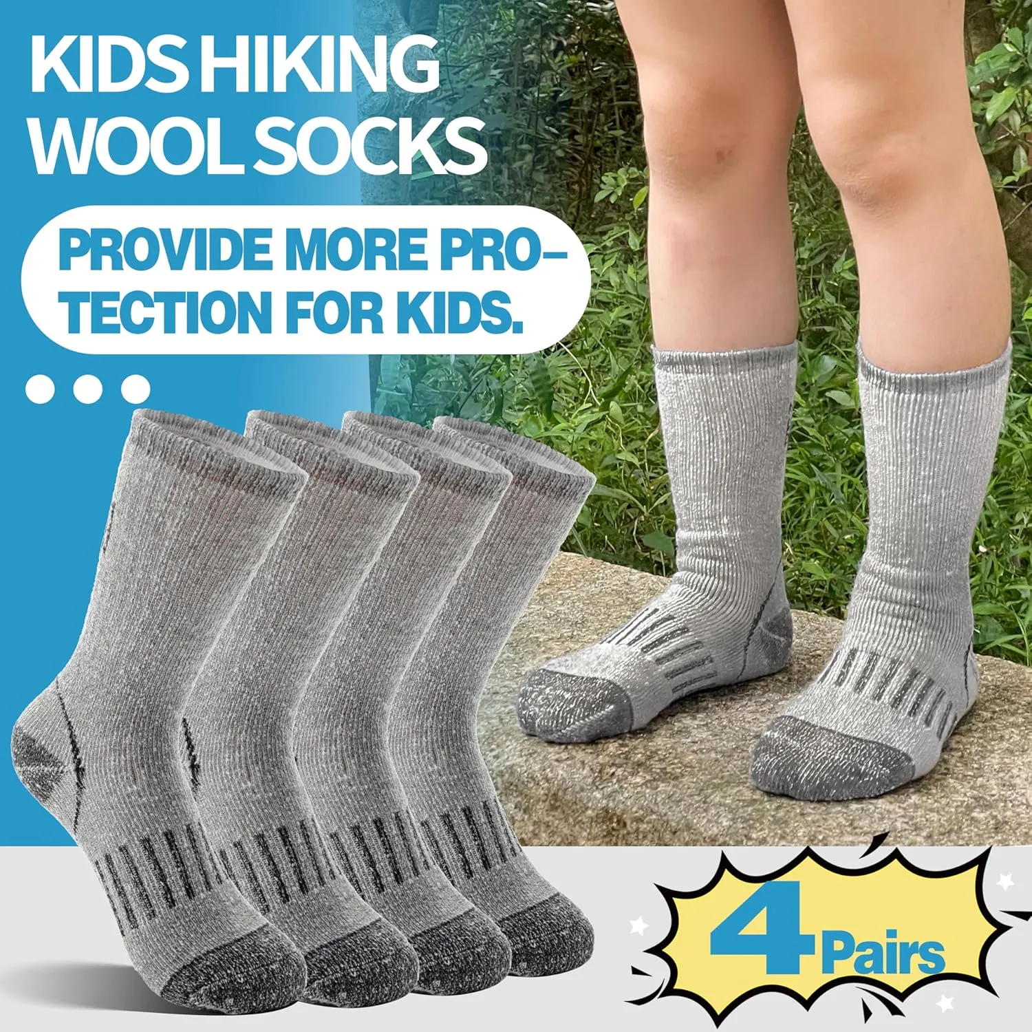 Anlisim Kids Merino Wool Hiking Socks Boys Girls Toddlers Thermal Winter Warm Boot Thick Cushion Snowboarding Socks