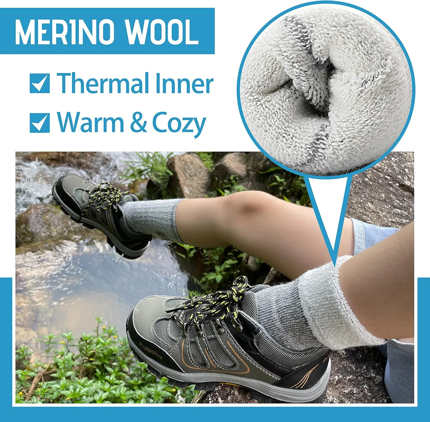 Anlisim Kids Merino Wool Hiking Socks Boys Girls Toddlers Thermal Winter Warm Boot Thick Cushion Snowboarding Socks