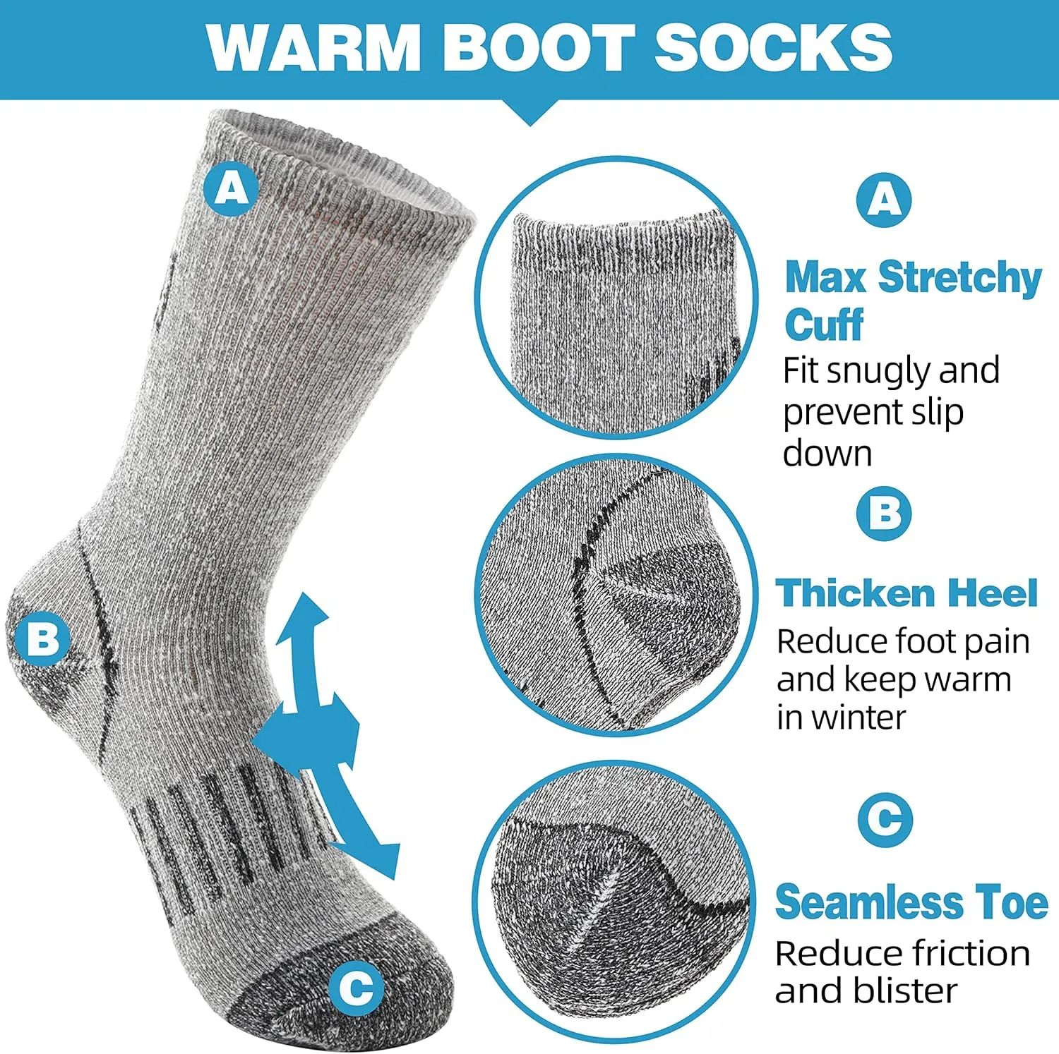 Anlisim Kids Merino Wool Hiking Socks Boys Girls Toddlers Thermal Winter Warm Boot Thick Cushion Snowboarding Socks