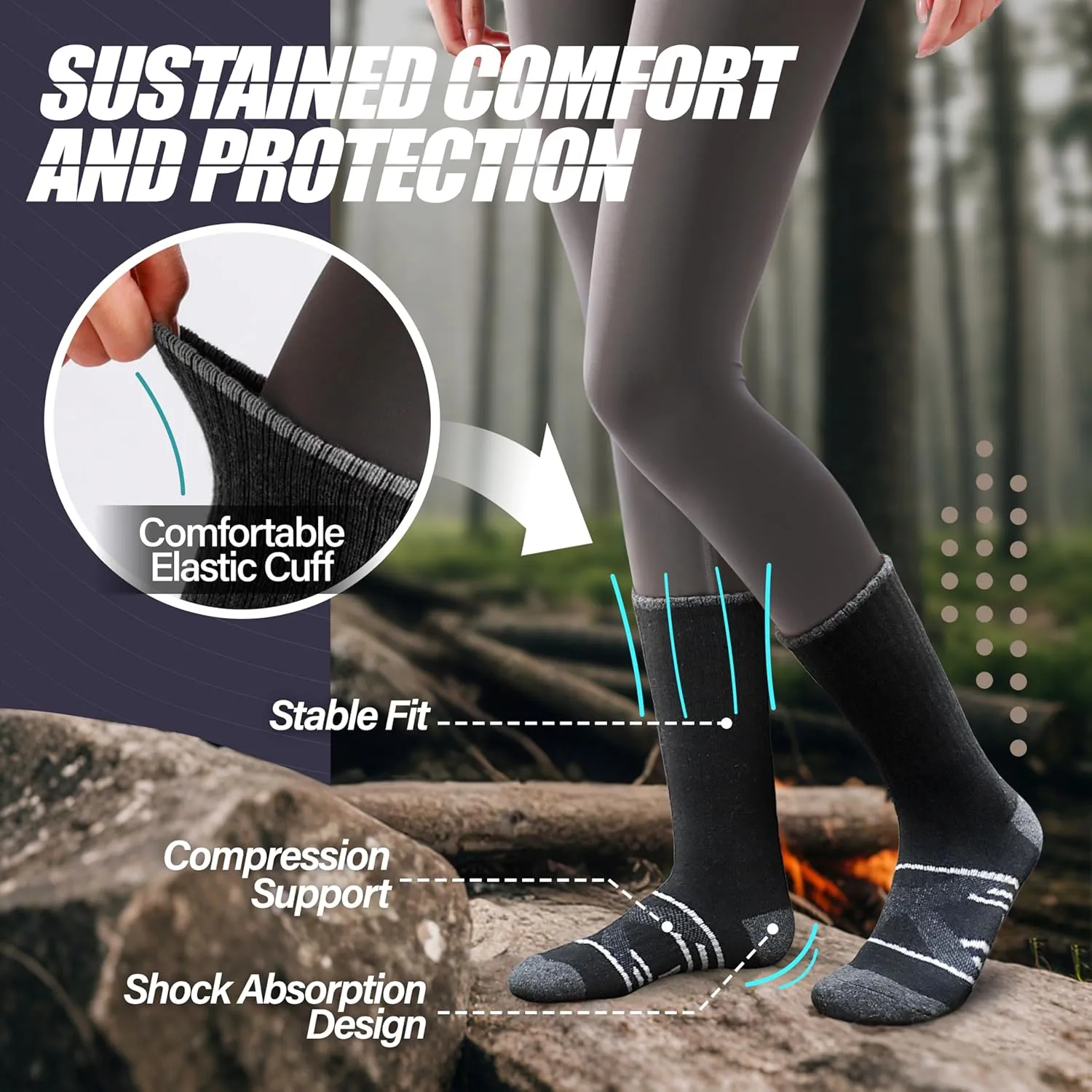 ANTSANG 5 Pairs Merino Wool Hiking Socks for Men & Women Thermal Winter Warm Moisture Wicking Cushion Boot Socks