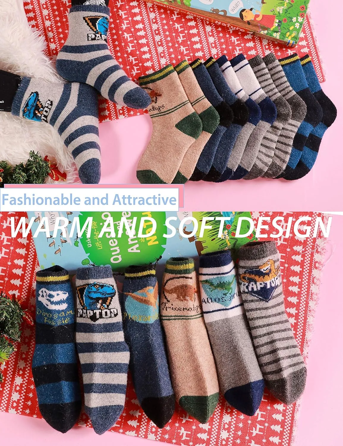 ANTSANG Kids Merino Wool Hiking Socks for Toddlers Boys Girls Warm Thick Thermal Crew Boot Heavy Cozy Gift Socks 6 Pairs