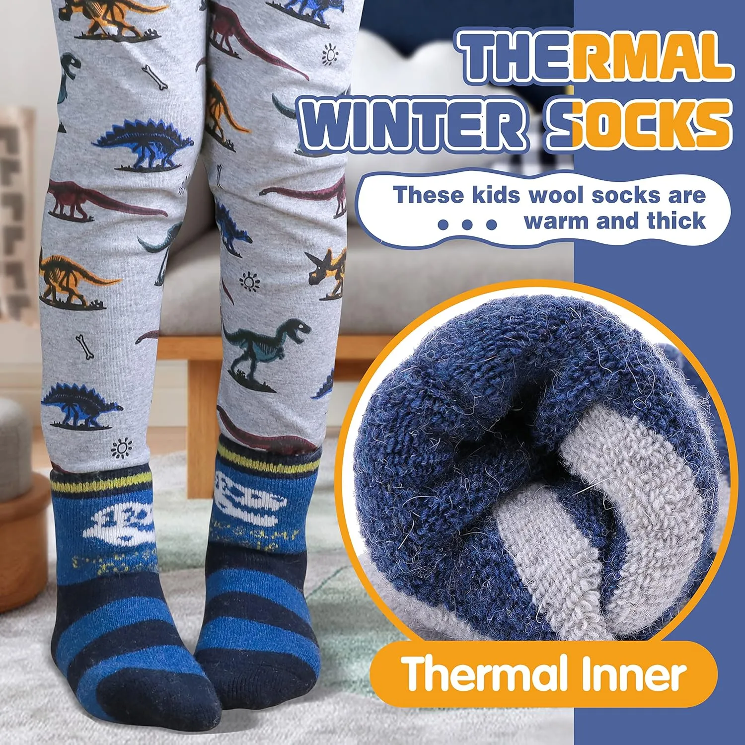 ANTSANG Kids Wool Hiking Socks Winter Warm Thick Thermal Crew Boot Heavy Cozy Gift Snowboarding Socks 6 Pairs