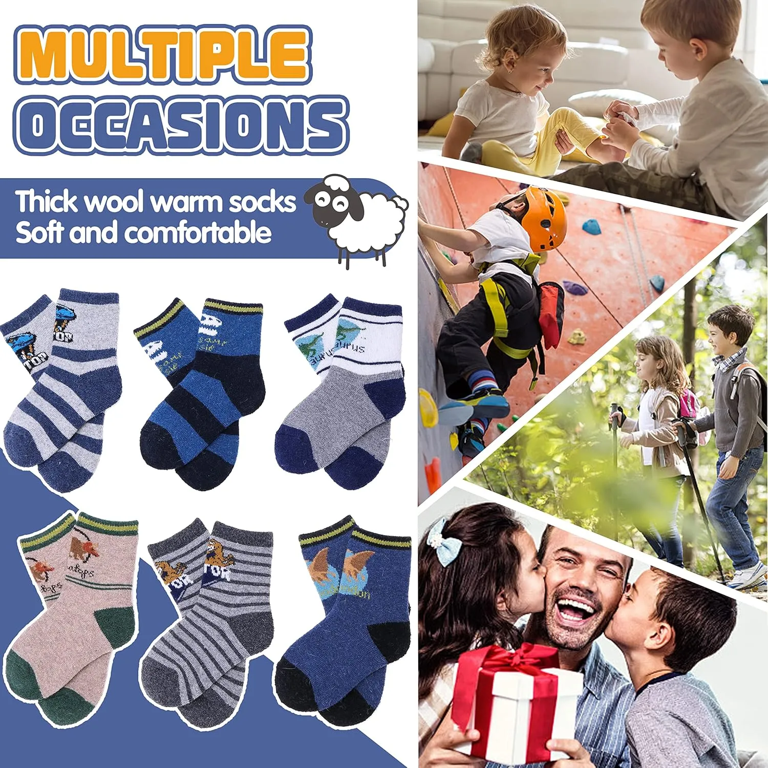 ANTSANG Kids Wool Hiking Socks Winter Warm Thick Thermal Crew Boot Heavy Cozy Gift Snowboarding Socks 6 Pairs