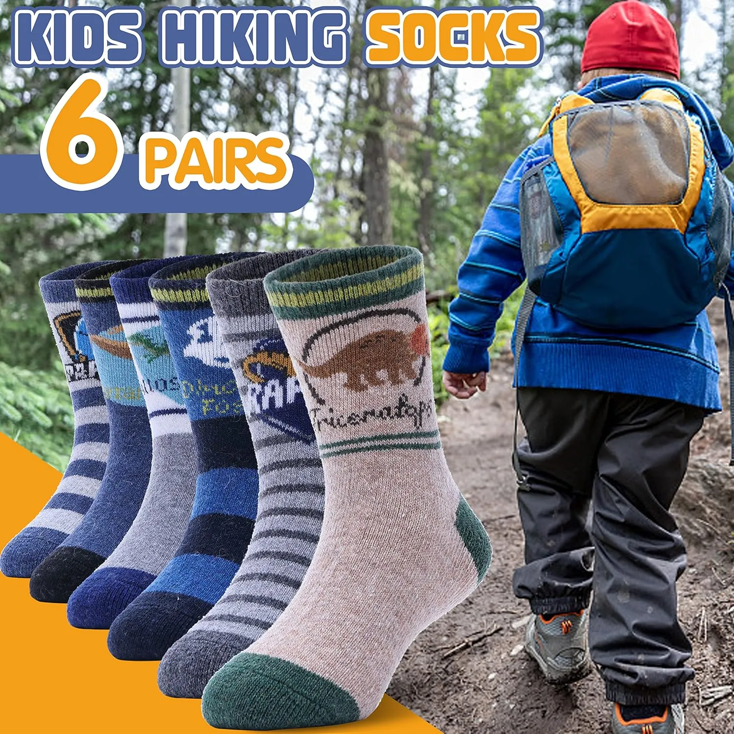 ANTSANG Kids Wool Hiking Socks Winter Warm Thick Thermal Crew Boot Heavy Cozy Gift Snowboarding Socks 6 Pairs