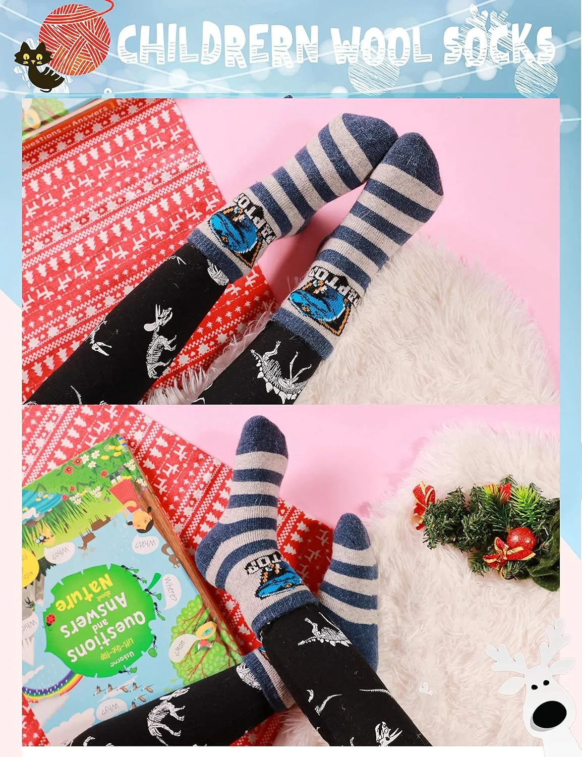 ANTSANG Kids Wool Hiking Socks Winter Warm Thick Thermal Crew Boot Heavy Cozy Gift Snowboarding Socks 6 Pairs