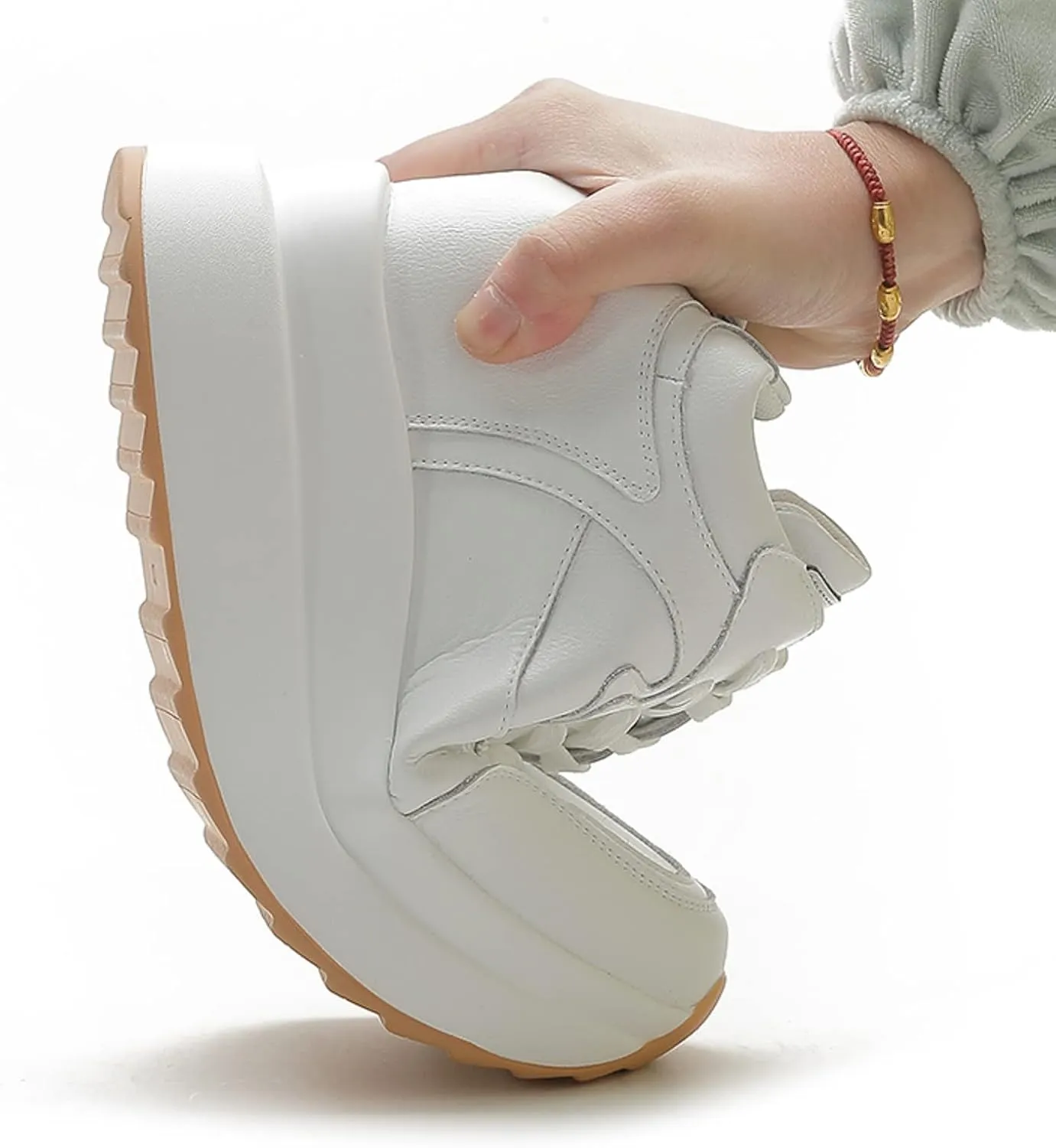AONEGOLD Platform Sneakers with High Hidden Heel, Wedge Sneakers, Leather Upper, Fashion Lace-ups, Increasing 3.94 inches