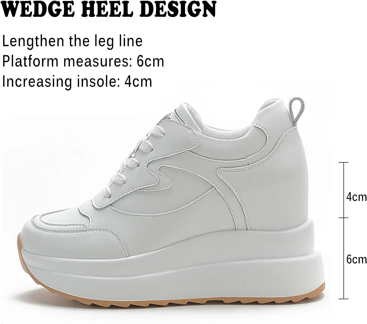 AONEGOLD Platform Sneakers with High Hidden Heel, Wedge Sneakers, Leather Upper, Fashion Lace-ups, Increasing 3.94 inches
