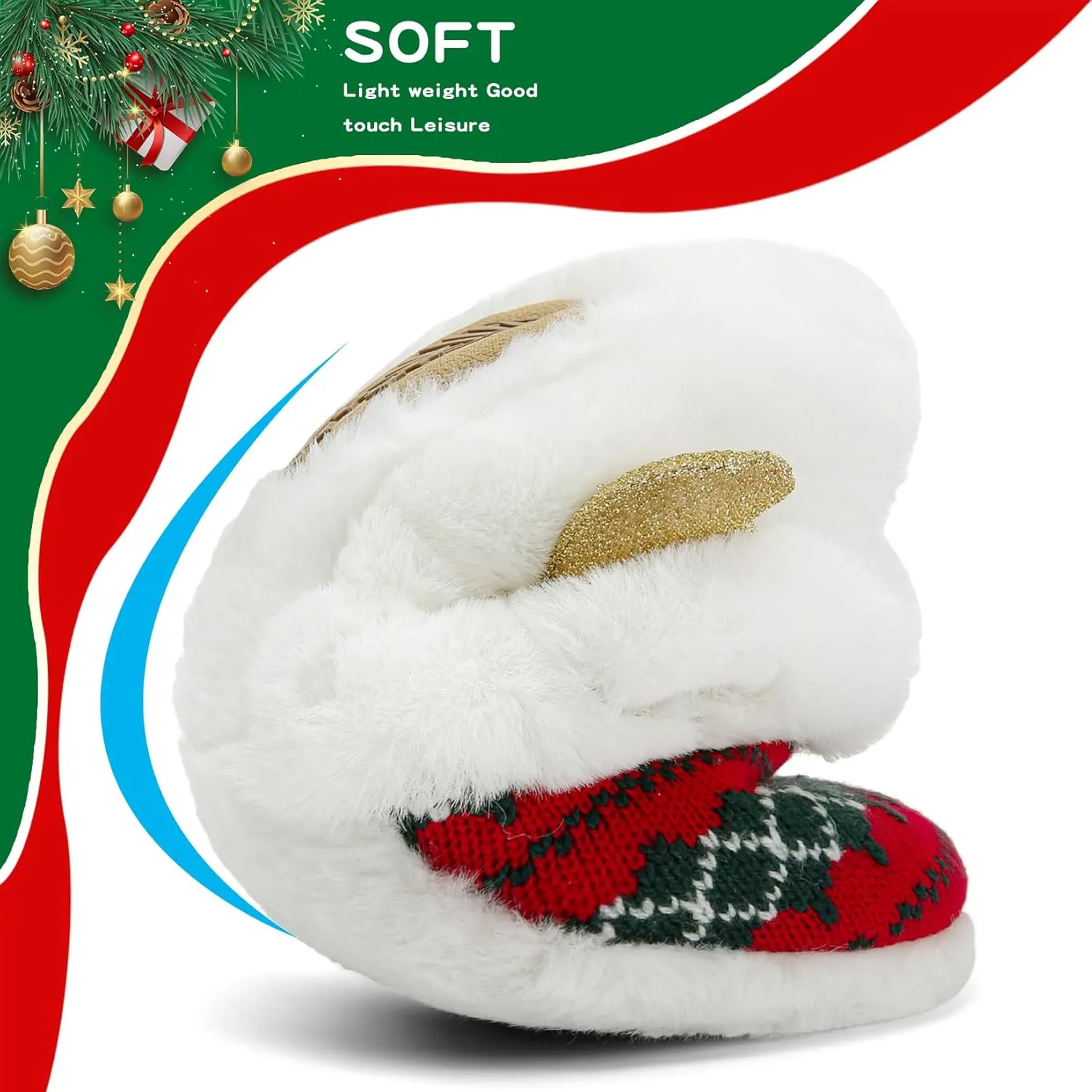 ASHION Women's Cute Fuzzy Reindeer House Slippers Stuffed Animal Bedroom Slippers Cozy Christmas Indoor Shoes