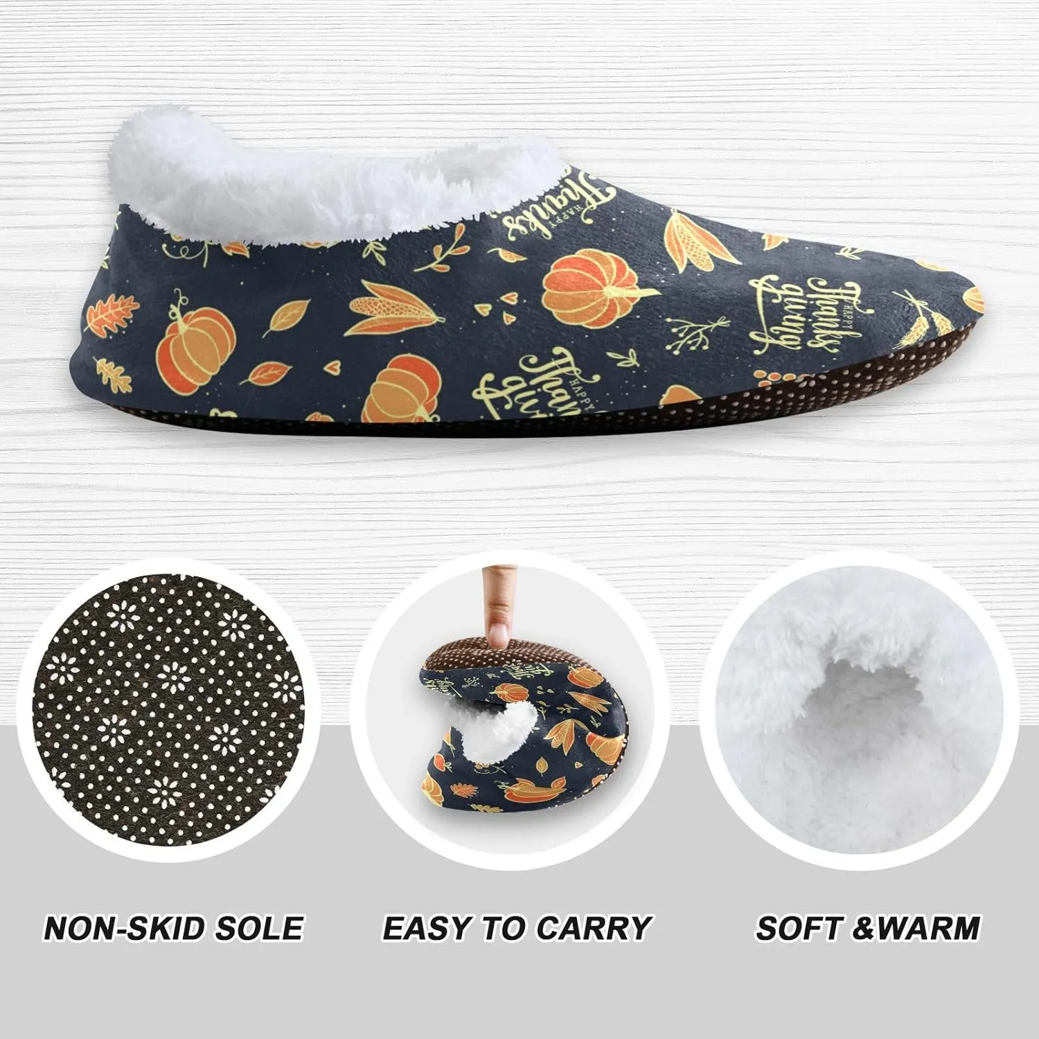Autumn Pumpkin Acorn Home Winter Slippers Wheat Thanks Giving Spa Travel House Slipper Soft Memory Foam Slipper Non Slip for Women Men Hotel Bedroom Shoes Slippers M