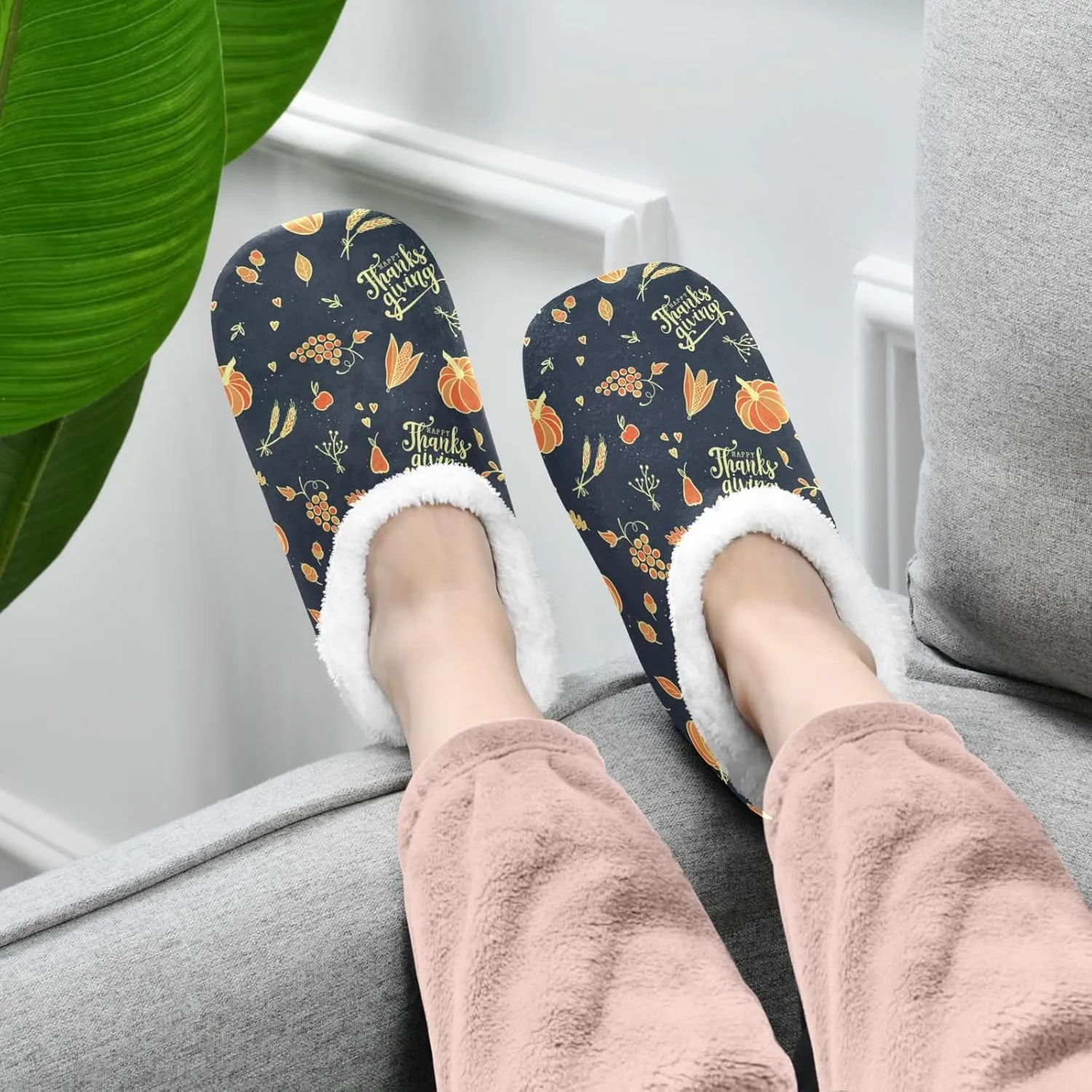 Autumn Pumpkin Acorn Home Winter Slippers Wheat Thanks Giving Spa Travel House Slipper Soft Memory Foam Slipper Non Slip for Women Men Hotel Bedroom Shoes Slippers M