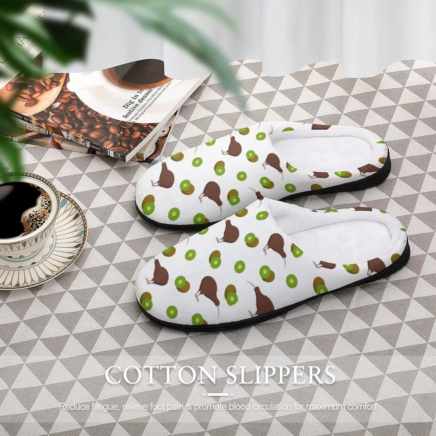 BAIKUTOUAN Kiwi Birds And Kiwi Fruits Women's Cotton Slippers Non Slip Soft Home Shoes For Bedroom Casual Spa
