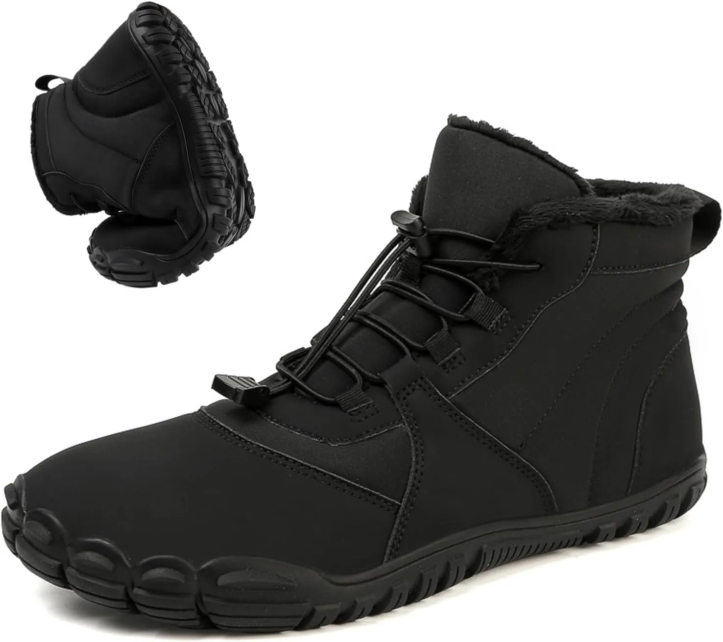 Barefoot Snow Boots for Men's Women's Winter Warm Waterproof Zero Drop Comfortable Cold-Proof Fleece Lining Wide Toe Sneakers Ankle Booties for Hiking Walking Outdoor Unisex