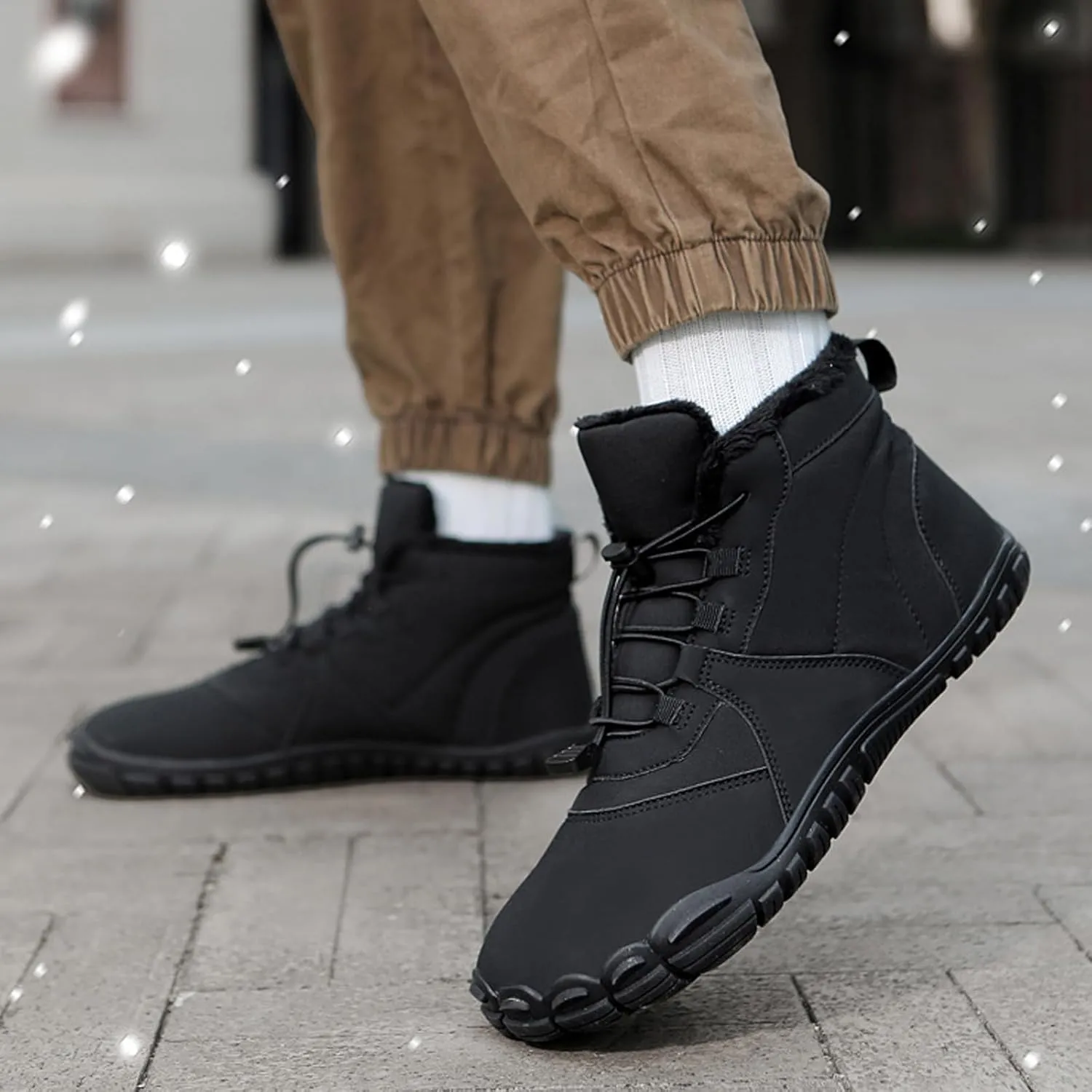Barefoot Snow Boots for Men's Women's Winter Warm Waterproof Zero Drop Comfortable Cold-Proof Fleece Lining Wide Toe Sneakers Ankle Booties for Hiking Walking Outdoor Unisex