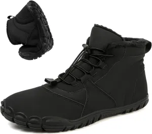 Barefoot Snow Boots for Men's Women's Winter Warm Waterproof Zero Drop Comfortable Cold-Proof Fleece Lining Wide Toe Sneakers Ankle Booties for Hiking Walking Outdoor Unisex