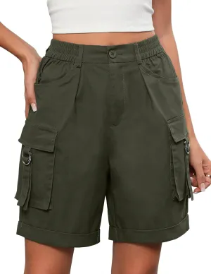 Bermuda Shorts for Women Cargo Cotton Shorts High Waist Knee Length 6 Pockets 2025 Summer Casual Long Shorts