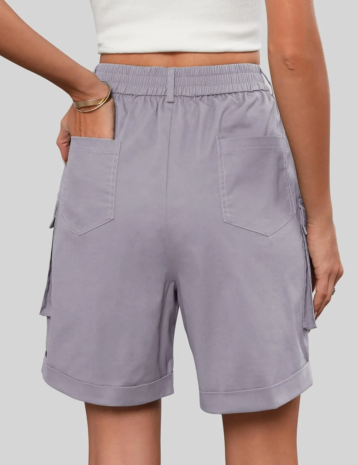 Bermuda Shorts for Women Cargo Cotton Shorts High Waist Knee Length 6 Pockets 2025 Summer Casual Long Shorts