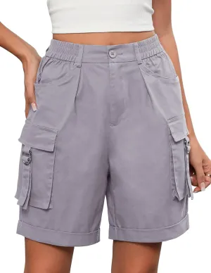 Bermuda Shorts for Women Cargo Cotton Shorts High Waist Knee Length 6 Pockets 2025 Summer Casual Long Shorts