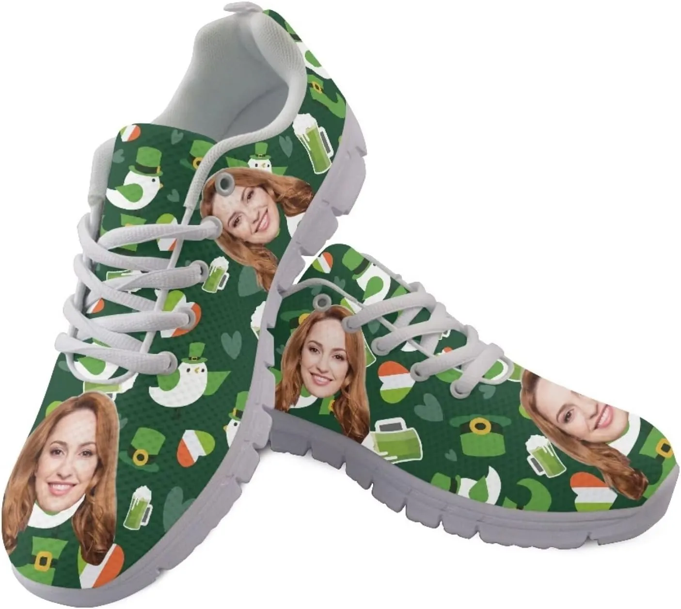 BIGCARJOB Women St Patrick Day Tennis Shoes Custom Design Face Sneakers Athletic Walking Shoes