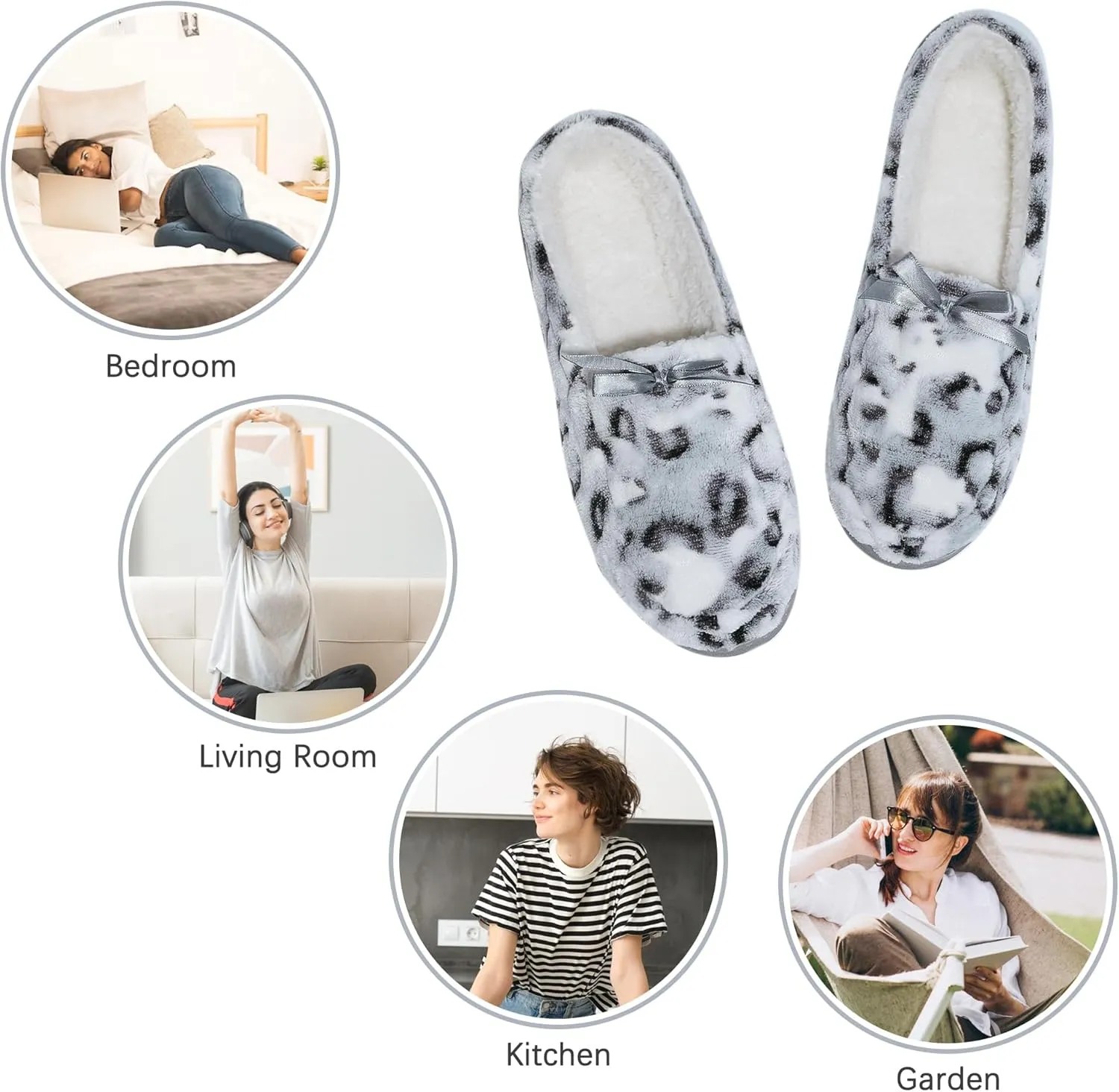 Bigwow Women's Fuzzy Moccasin Slippers Closed Back-Heel Memory Foam Non-Slip Warm Indoor Outdoor Shoes